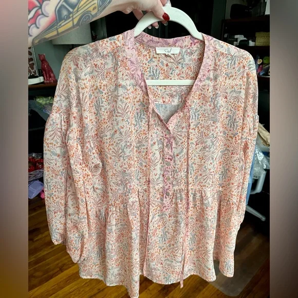 Easel Flowy Floral Blouse Pink and Peachy Orange Small Fits Bigger - Picture 3 of 12